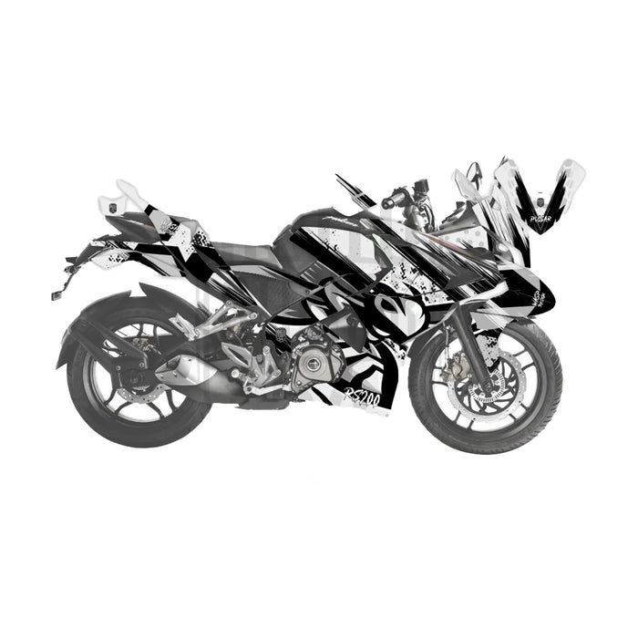 Bajaj Pulsar RS200 Grey Wasp Theme Graphic Kit Decal Wrap Set Bikerz Kingdom