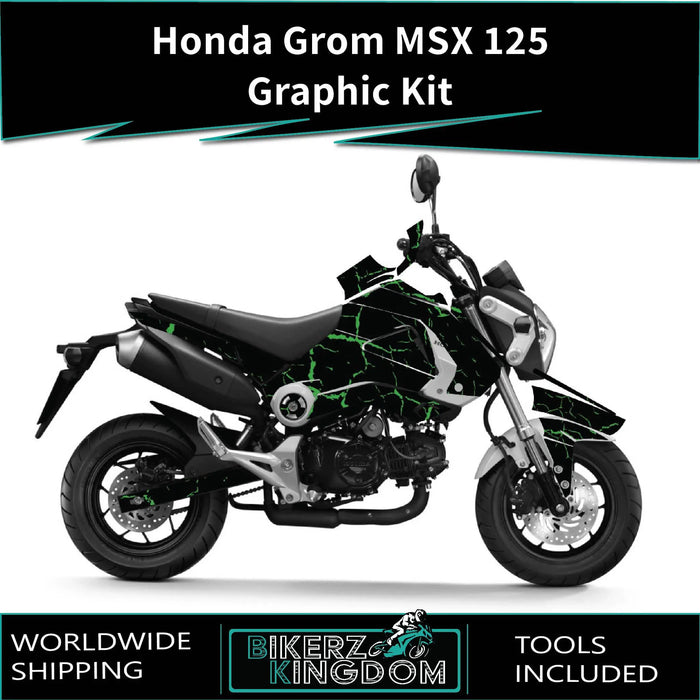 Honda Grom MSX 125 2013-2016 Graphic Kit Cracked Black Theme Decal Wrap Bikerz Kingdom