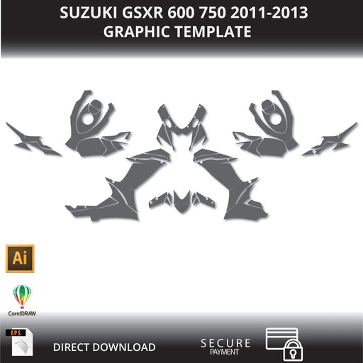 SUZUKI GSXR 600 750 2011-2013 Motorcycle 1:1 Vector Graphic Template Bikerz Kingdom