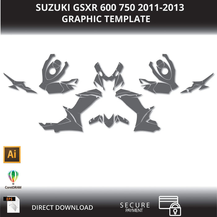 SUZUKI GSXR 600 750 2011-2013 Motorcycle 1:1 Vector Graphic Template Bikerz Kingdom