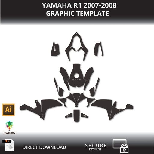 YAMAHA R1 2007-2008 Motorcycle 1:1 Vector Graphic Template Bikerz Kingdom