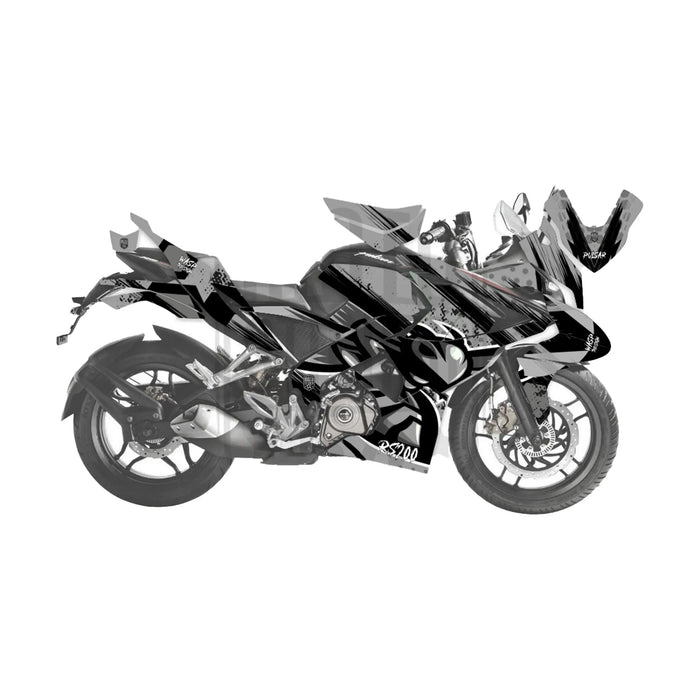 Bajaj Pulsar RS200 Grey Wasp Theme Graphic Kit Decal Wrap Set Bikerz Kingdom