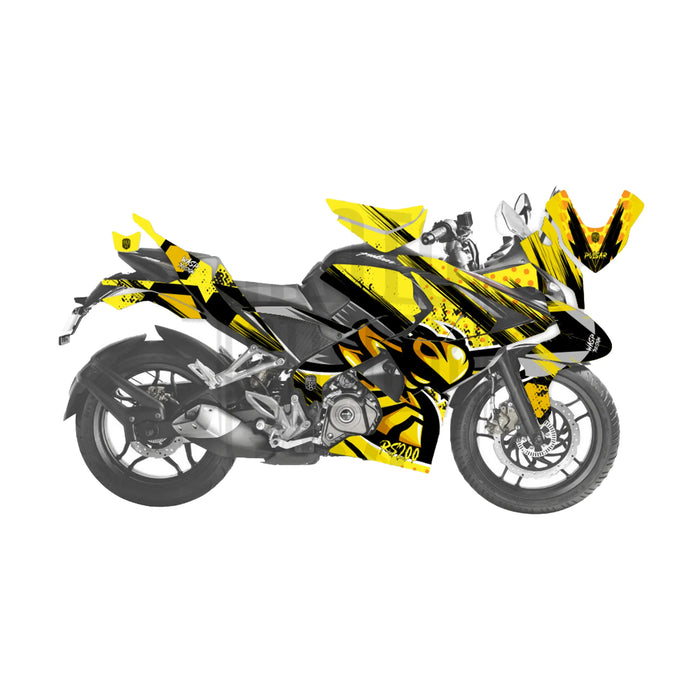Bajaj Pulsar RS200 Grey Wasp Theme Graphic Kit Decal Wrap Set Bikerz Kingdom