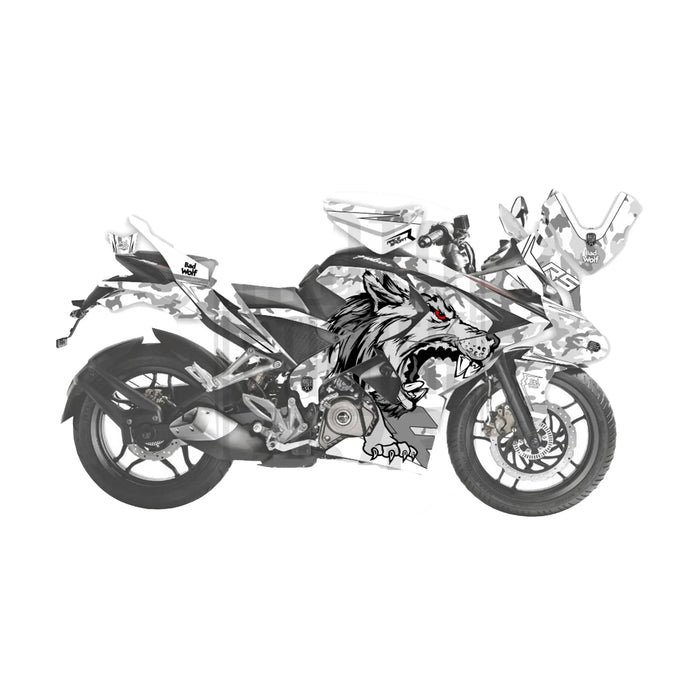 Bajaj Pulsar RS200 Bad Wolf Theme Graphic Kit Decal Wrap Set Bikerz Kingdom