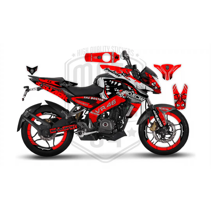 Rossi Shark Pro 46 Graphic Kit for Bajaj NS200, Custom Motorcycle Decals, Perfect Gift for Riders Bikerz Kingdom
