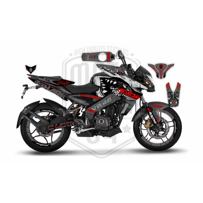 Rossi Shark Pro 46 Graphic Kit for Bajaj NS200, Custom Motorcycle Decals, Perfect Gift for Riders Bikerz Kingdom