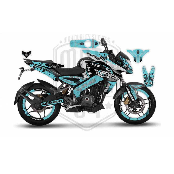 Rossi Shark Pro 46 Graphic Kit for Bajaj NS200, Custom Motorcycle Decals, Perfect Gift for Riders Bikerz Kingdom