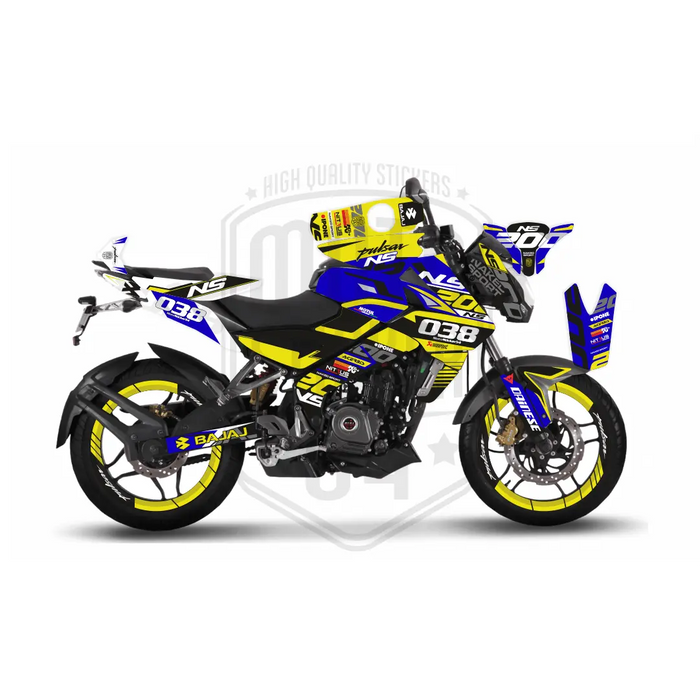 Bajaj Pulsar NS200 Flou Bright Graphic Kit with Wheel Rim Tape Bikerz Kingdom