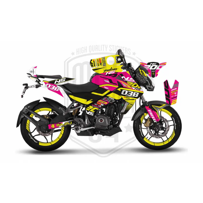 Bajaj Pulsar NS200 Flou Bright Graphic Kit with Wheel Rim Tape Bikerz Kingdom