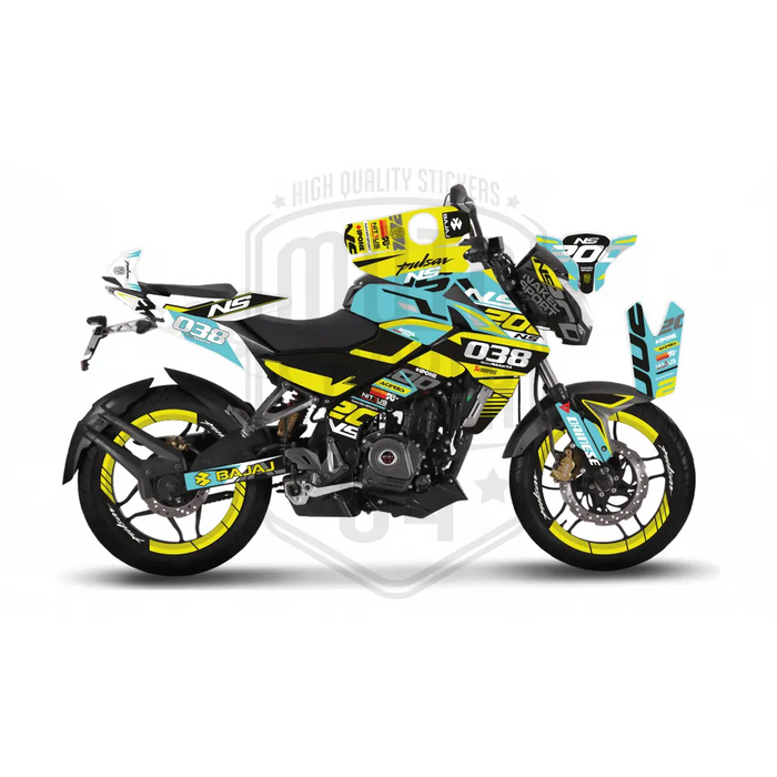 Bajaj Pulsar NS200 Flou Bright Graphic Kit with Wheel Rim Tape Bikerz Kingdom