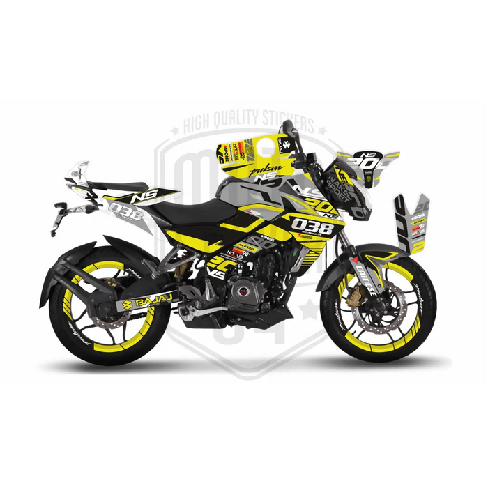 Bajaj Pulsar NS200 Flou Bright Graphic Kit with Wheel Rim Tape Bikerz Kingdom