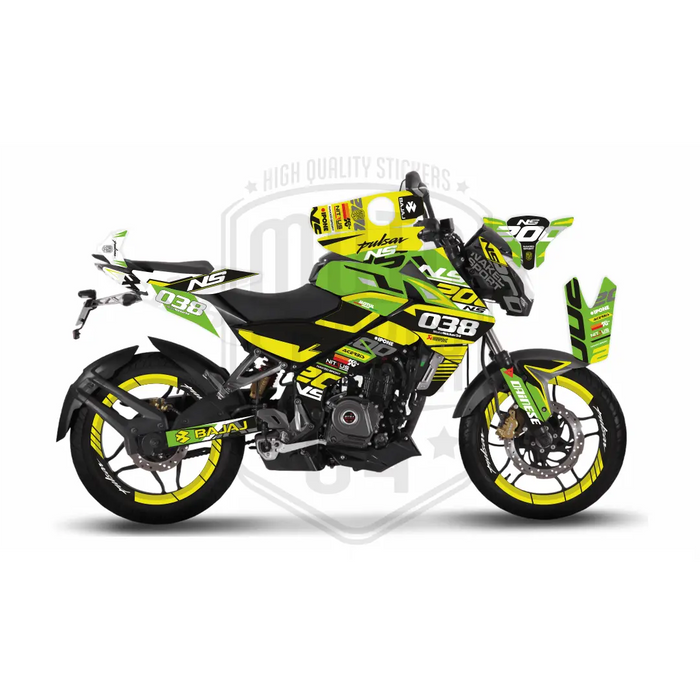 Bajaj Pulsar NS200 Flou Bright Graphic Kit with Wheel Rim Tape Bikerz Kingdom