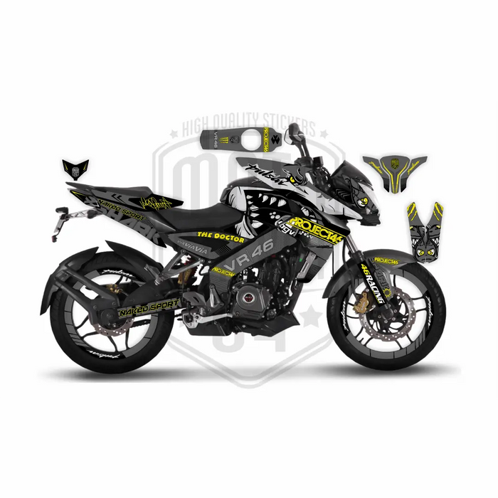 Bajaj Pulsar NS200 Rossi Shark Graphic Kit Custom Bike Wrap Bikerz Kingdom