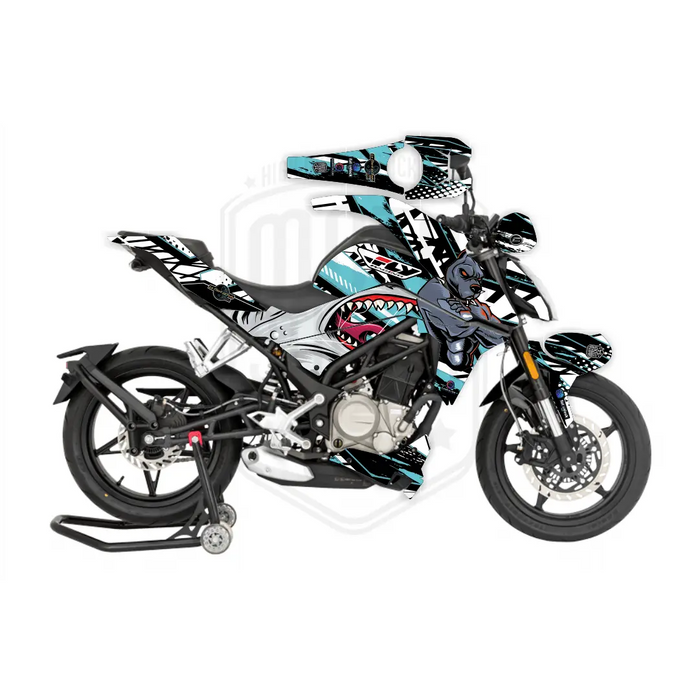 CF Moto 250NK 2017-2022 Blue Dog & Shark Design Theme Graphic Kit Bikerz Kingdom