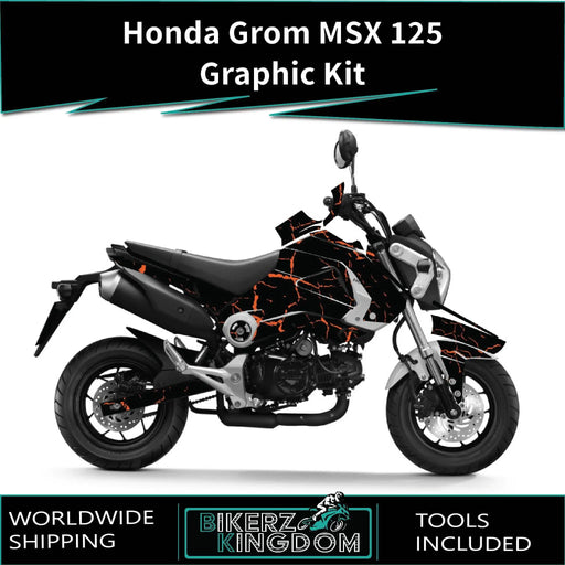 Honda Grom MSX 125 2013-2016 Graphic Kit Cracked Black Theme Decal Wrap Bikerz Kingdom