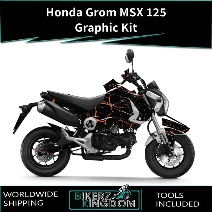 Honda Grom MSX 125 2013-2016 Graphic Kit Cracked Black Theme Decal Wrap Bikerz Kingdom