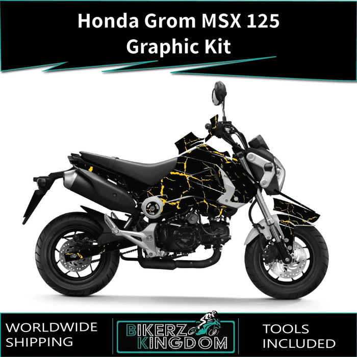 Honda Grom MSX 125 2013-2016 Graphic Kit Cracked Black Theme Decal Wrap Bikerz Kingdom