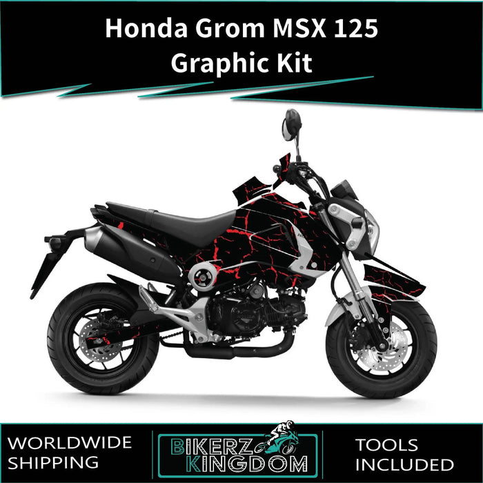 Honda Grom MSX 125 2013-2016 Graphic Kit Cracked Black Theme Decal Wrap Bikerz Kingdom