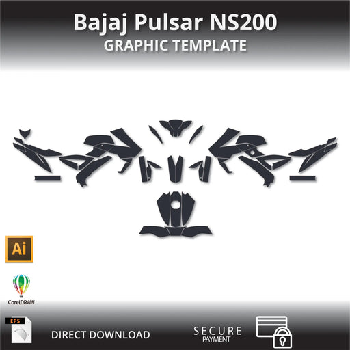 Bajaj Pulsar NS200 Motorcycle 1:1 Vector Graphic Template Bikerz Kingdom