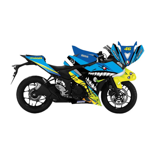 Yamaha Blue Rossi Shark Graphic Sticker Decal Wrap Kit Fits Yamaha R3 R25 2014-2018 Bikerz Kingdom